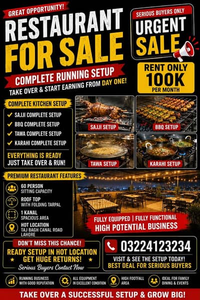 Restaurant for Sale – Prime Location in Taj Bagh Lahore