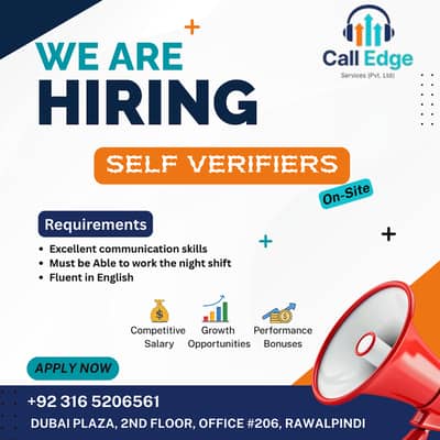 WE'RE HIRING – SELF VERIFIERS (Male & Female)