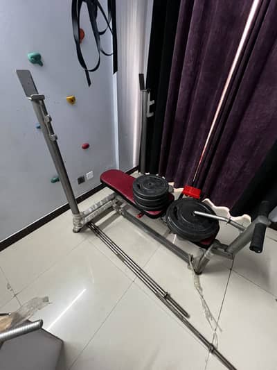 Heavy duty Bench Press set + 50Kg weights and rods