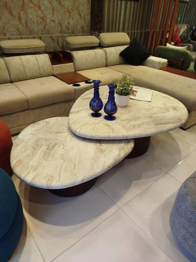 Modern 2-Piece PVC top marble patterned Coffee table set/center table