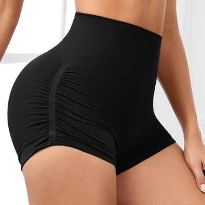Women High-Waist Butt-Lifting Shorts Black Slim Fit Summer Sports