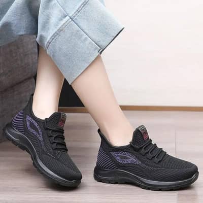 Women's Breathable Flying  Woven Casual Shoes Black purple