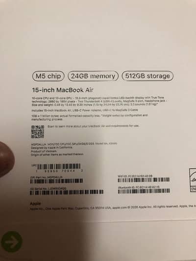 New Sealed MacBook Air 15” M5 Ram 24 SSD 512 1TB Apple Warranty