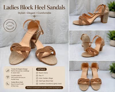 Ladies Golden Block Heel Sandals