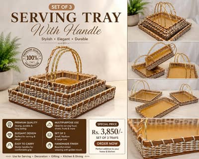 Handmade Serving Trays with Golden Handles 5 piece set