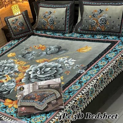 Crystal Cotton 3d floral Bedsheet set grey gold
