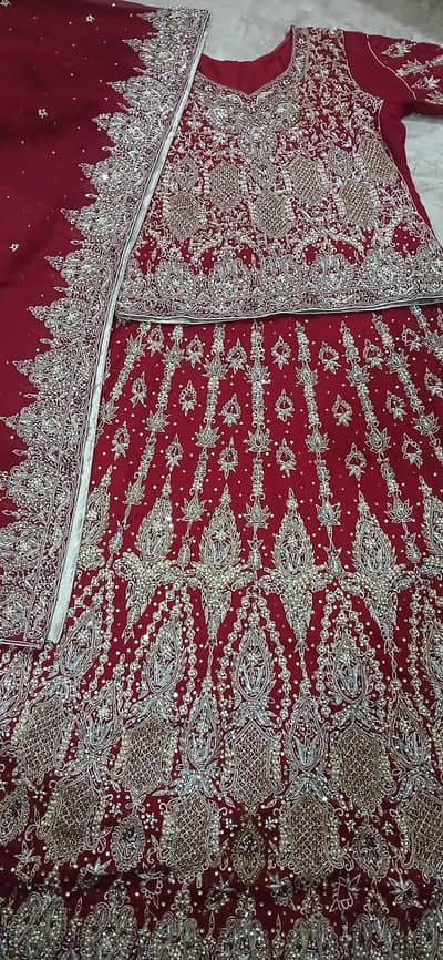Beautiful Deep Red Bridal Lehenga Set – Excellent Condition