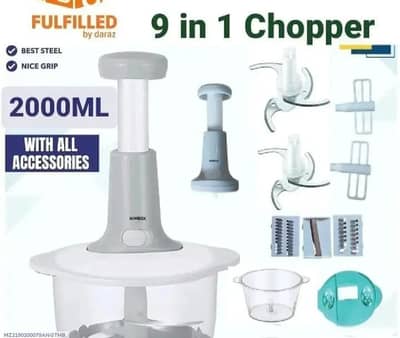 9 - in - 1 Chopper 2000ML Grey ABS Kitchen Tool