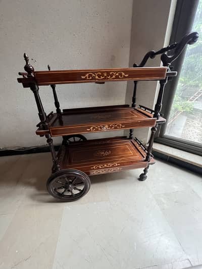 Beautiful Sheesham Wood Tea Trolley | Elegant 3 Tier Classic Design