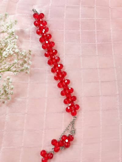 Handmade red crystal beaded bracelet