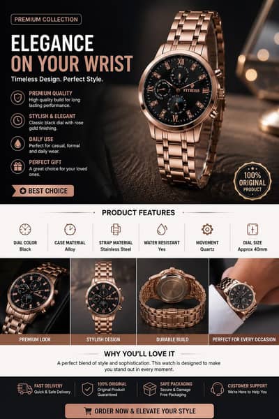 Luxury Fit Ross Men's Stainless steel Watch ⌚