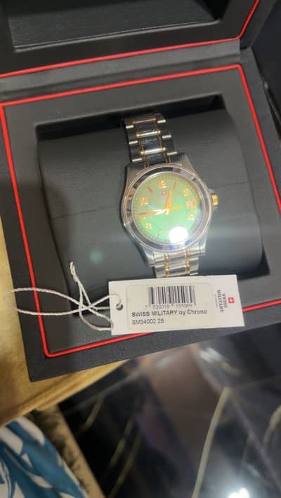 ORIGINAL SWISS MILITARY BY CHRONO WITH SERIAL NUMBER GREEN DIAL