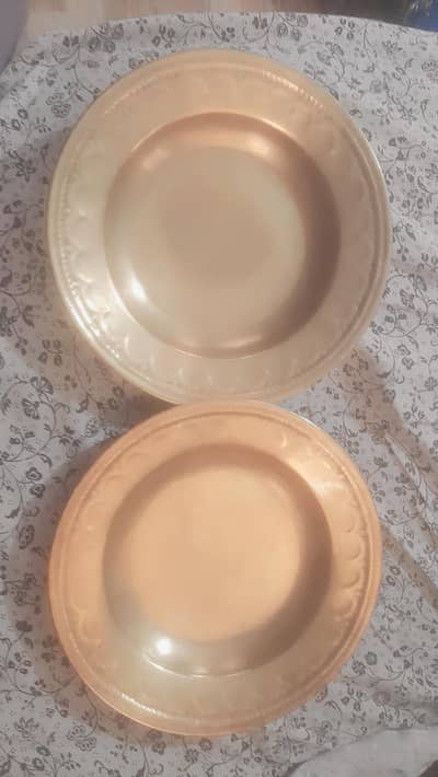 sets of brass plates and 1 brass glass with kalai