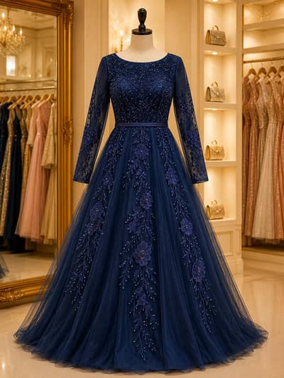 NAVY BLUE EMBROIDERED MAXI