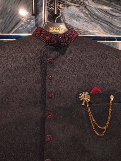 Sherwani Jamawar Black Mehroon