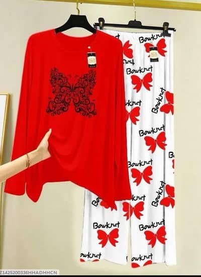 red butterfly two piece suit