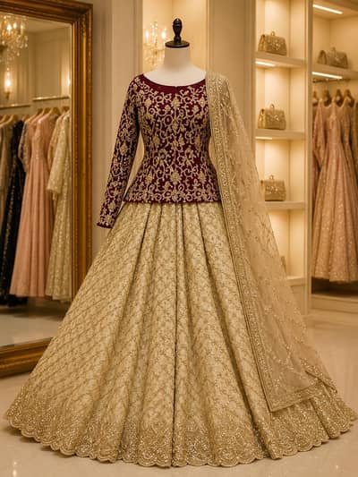 Maroon & Gold Bridal Lehenga