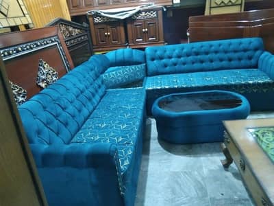 Seven Seater L Shape Sofa in Velvet Texture Cloth best quality form