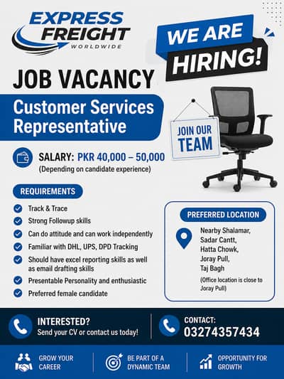 Hirring Female Customer Service Representative