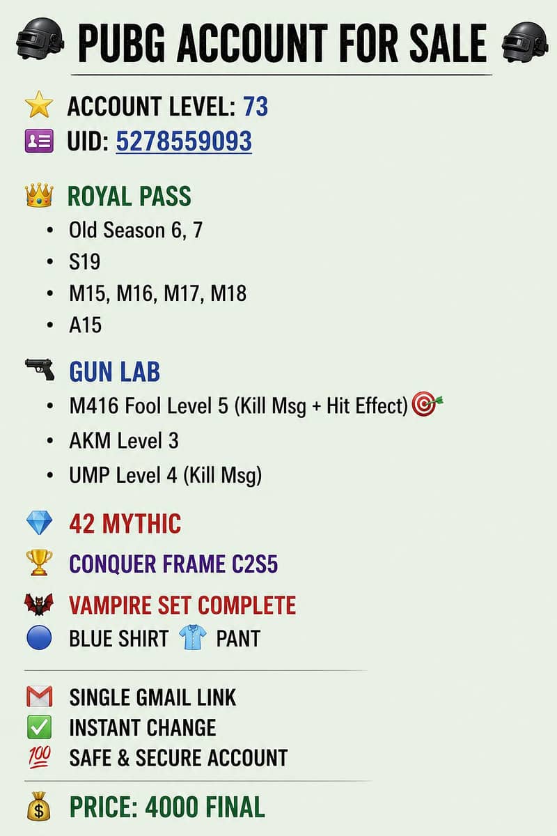 Pubg acc for sale id 5