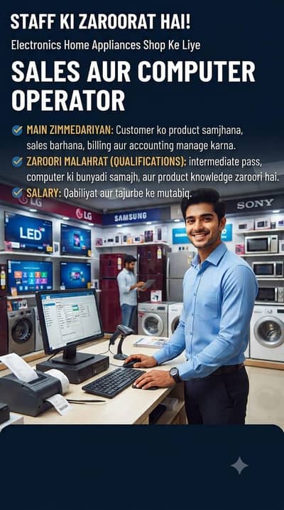 Urgent Hiring: Salesman + Computer Operator (Electronics Shop)