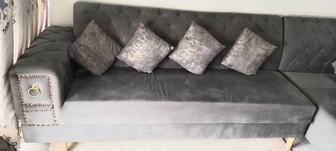 L shape gray sofa