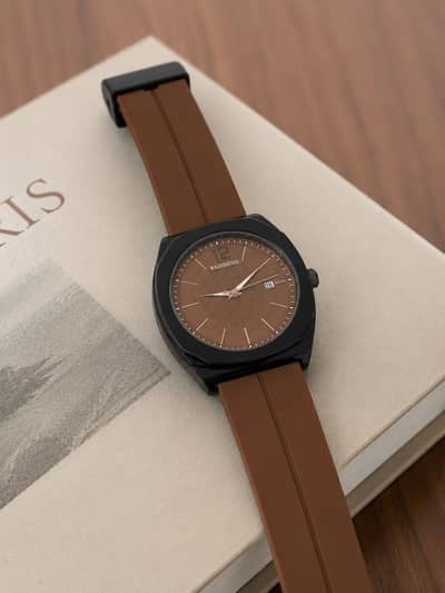 BAISHENG Premium Men’s Watch | Brown Silicone Strap | Quartz Analog