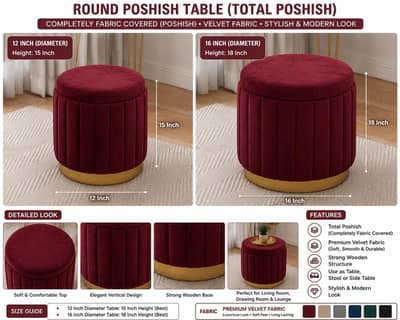 Premium Velvet Round Poshish Table