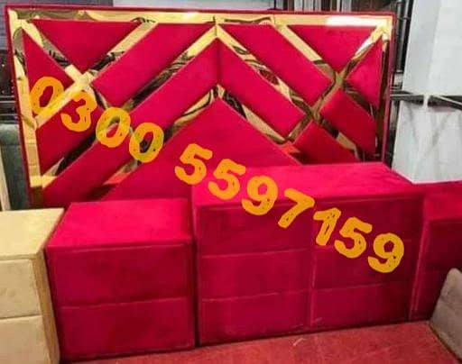 solid double bed set, singlebed side table dressing, bed mirror almari 0