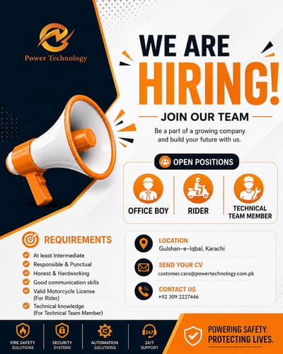 Office Boy, Rider & Technical Staff Jobs in Karachi | Gulshan-e-Iqbal