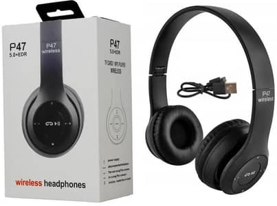 P47 Wireless Bluetooth Headphones – Black 