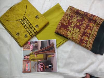 Unstitched 3 pcs embroidery suit
