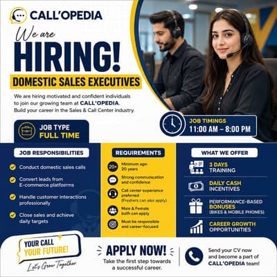 Domestic Sales Executive Jobs in Karachi | Call Center Job | Freshers