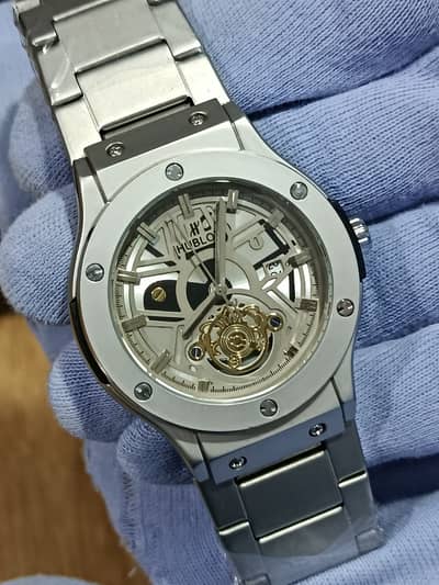 Hublot Skeleton Classic Fusion Dial Silver Metal Chain Men Watch