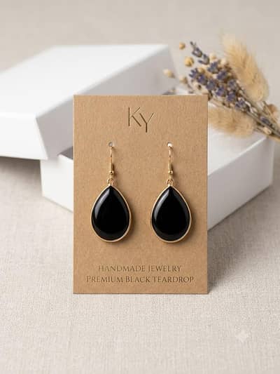 Black Resin Drop Earrings – Handmade