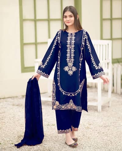 Blue sequin embroidered 3 piece suit