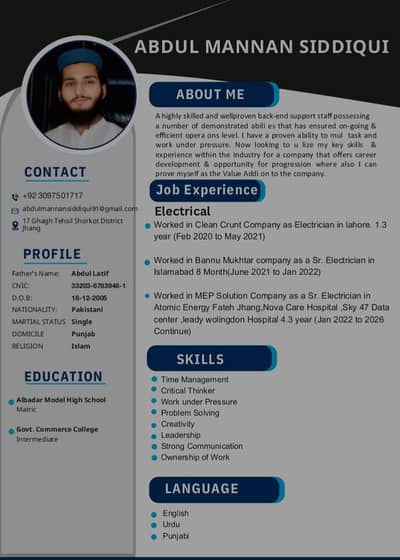 Electrician ۔Ac tecnition ۔Fabricator