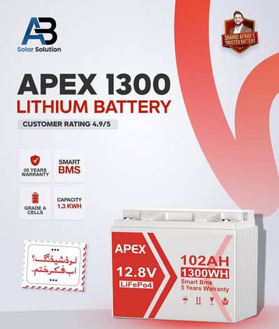 Apex 1300wh 12.8v 102AH Lithium Battery Smart BMS (5 years warranty)