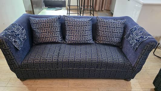 Premium 3+3 Seater Royal Blue Sofa Set with Matching Back Cushions