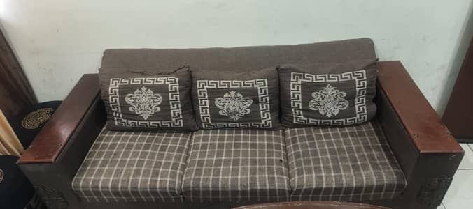 Comfortable 6 Seater Fabric Sofa Set with Wooden Arms (3+2+1)