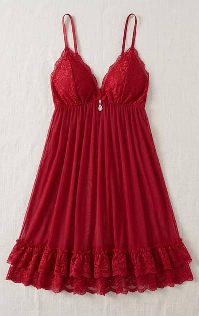 Brand new Red Lace BabyDoll Nighty with Starps - Free size