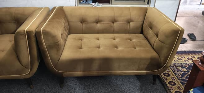 Luxury Camel Velvet 3-Seater Sofa for Sale