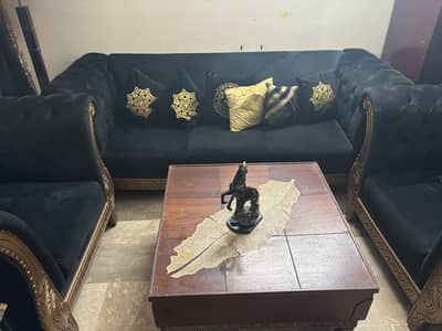 luxury black velvet 5 seater sofa | table inuded