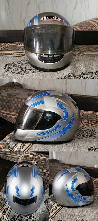 Lucky Full Face Helmet for Sale | Silver & Blue Graphics
