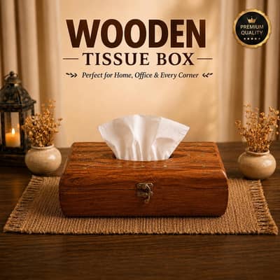 Handmade Wooden Tissue Box Cover | Rustic Decorative Tissue Holder