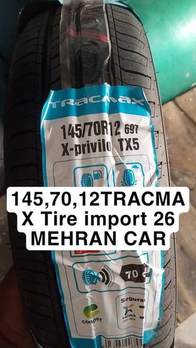 new tire Tracmax 145 70 12 mehran car 4tire  fitting free wheel  bal