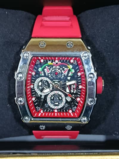 Richard Mille Heavy Dial Skeleton Watch - Royal Red Strap