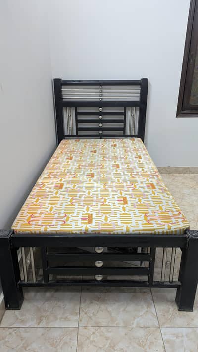 pair of single iron bed with mattress for sale