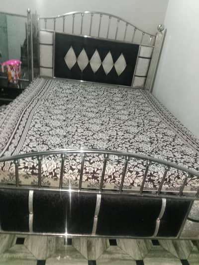 steel bed with mirror side table  trassing table  and sofa  set