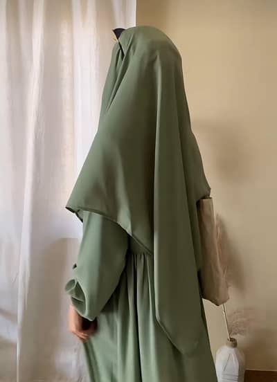 sage green 3 piece abaya set.
